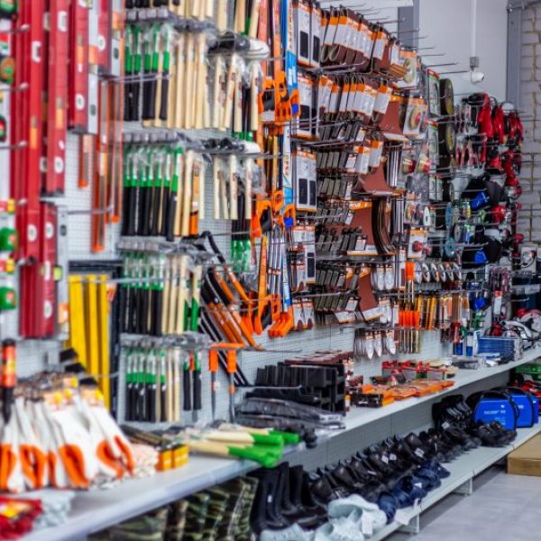 in a large hardware store, a department of tools for carpentry and carpentry Belarus, Minsk, April 11, 2020.